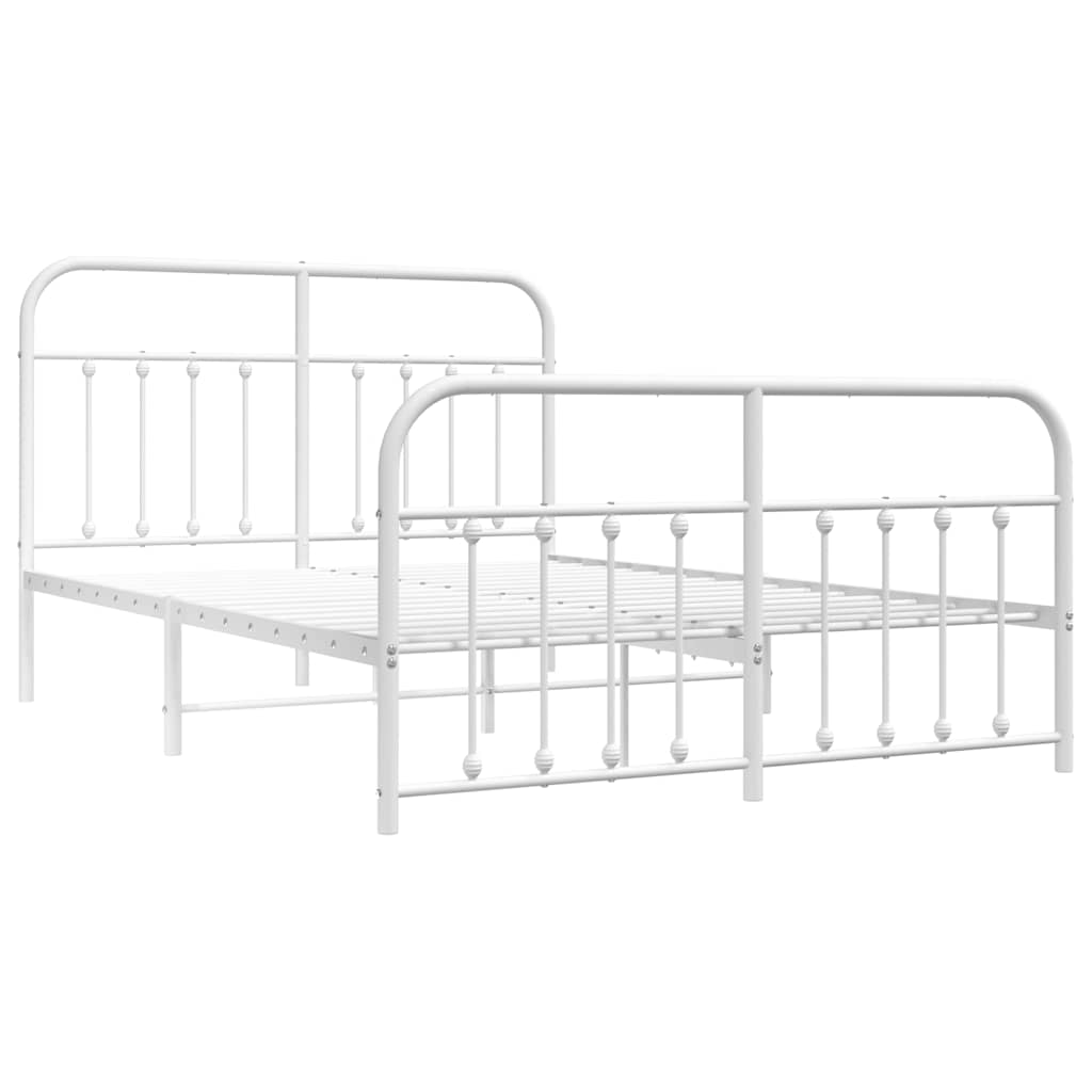 Metal Bed Frame without Mattress with Footboard White 150x200cm