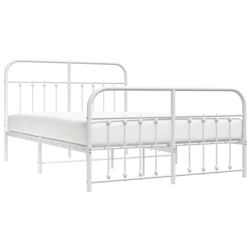 Metal Bed Frame without Mattress with Footboard White 150x200cm