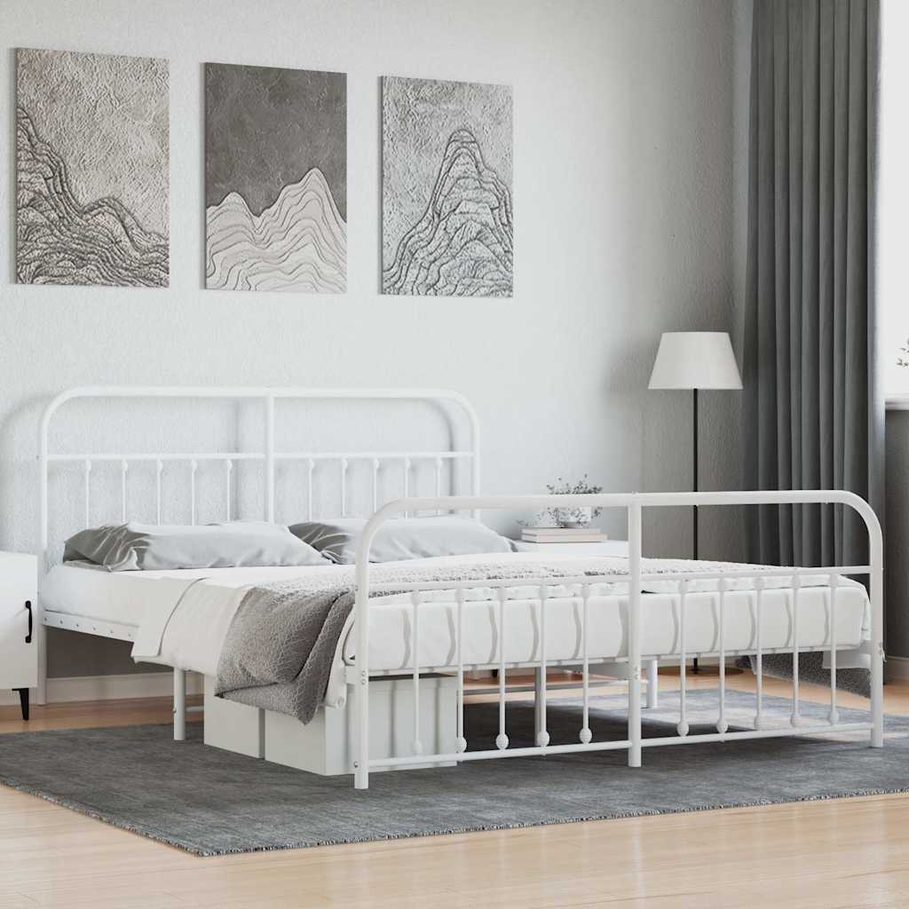 Bed Frame | White | Steel | Double | Bed Frame | Rectangular
