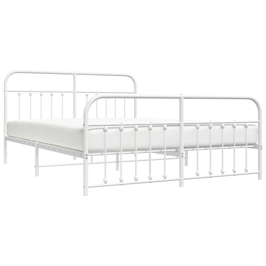 Metal Bed Frame without Mattress with Footboard White 183x213cm