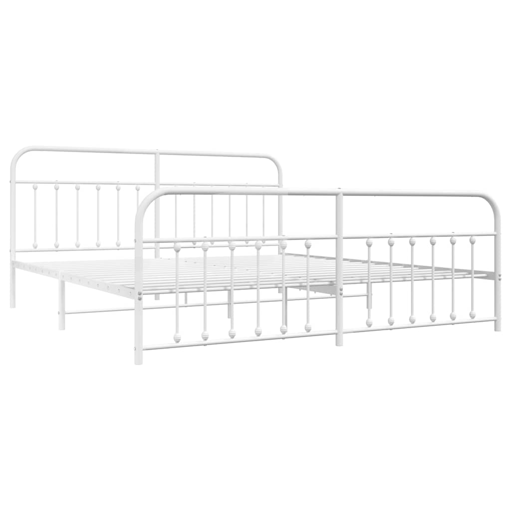 Bed Frame | White | Powder-Coated Steel | Double | Industrial | Bed Frame