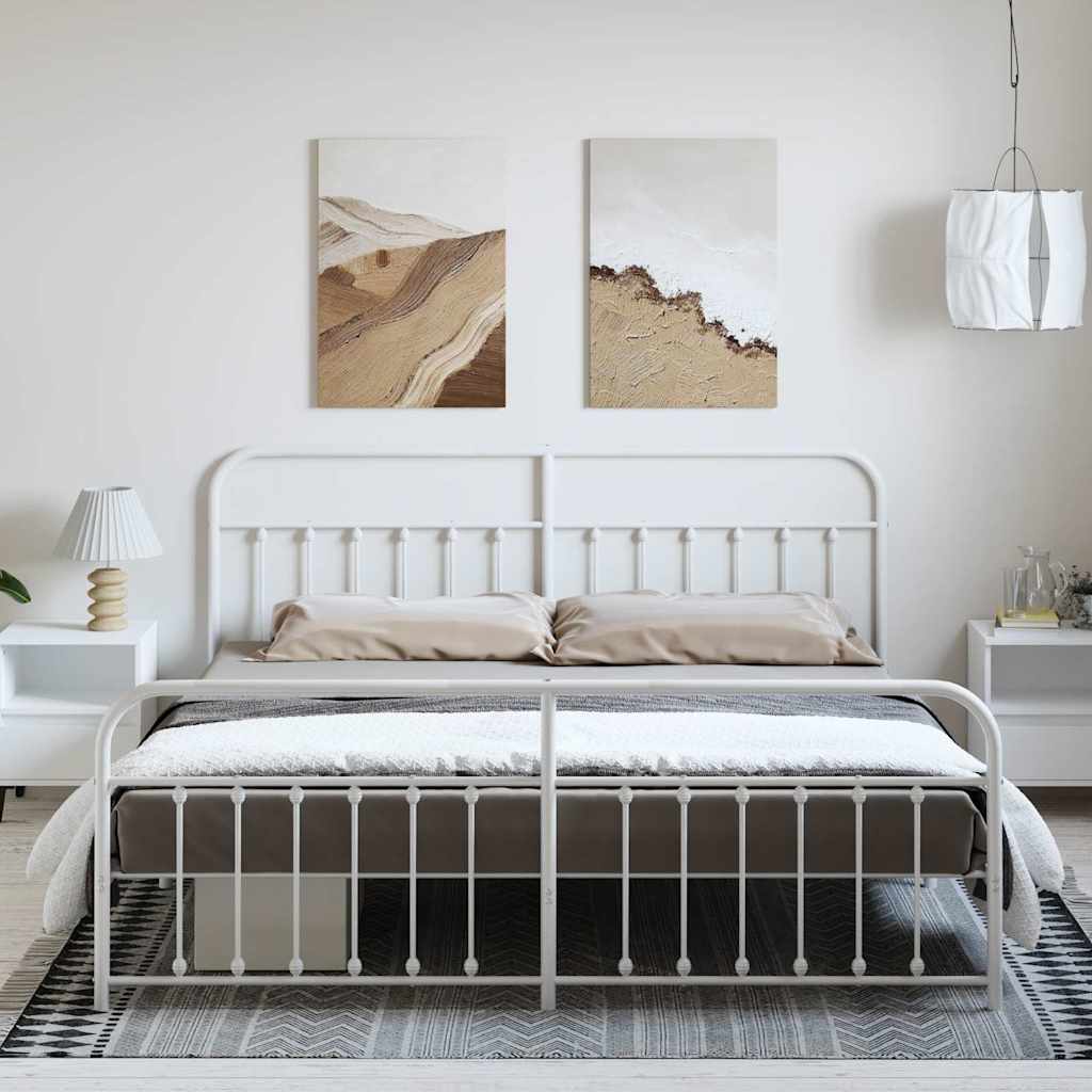 Bed Frame | White | Powder-Coated Steel | Double | Industrial | Bed Frame