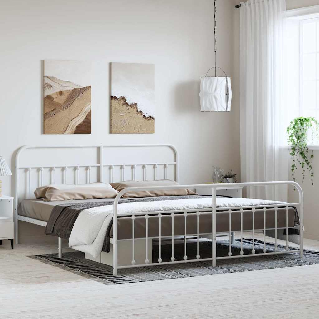 Bed Frame | White | Powder-Coated Steel | Double | Industrial | Bed Frame