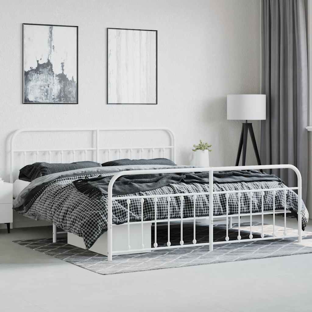 Bed Frame | White | Steel | 200x200 cm | Bed Frame | Rectangular