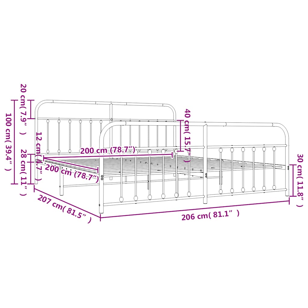 Bed Frame | White | Steel | 200x200 cm | Bed Frame | Rectangular