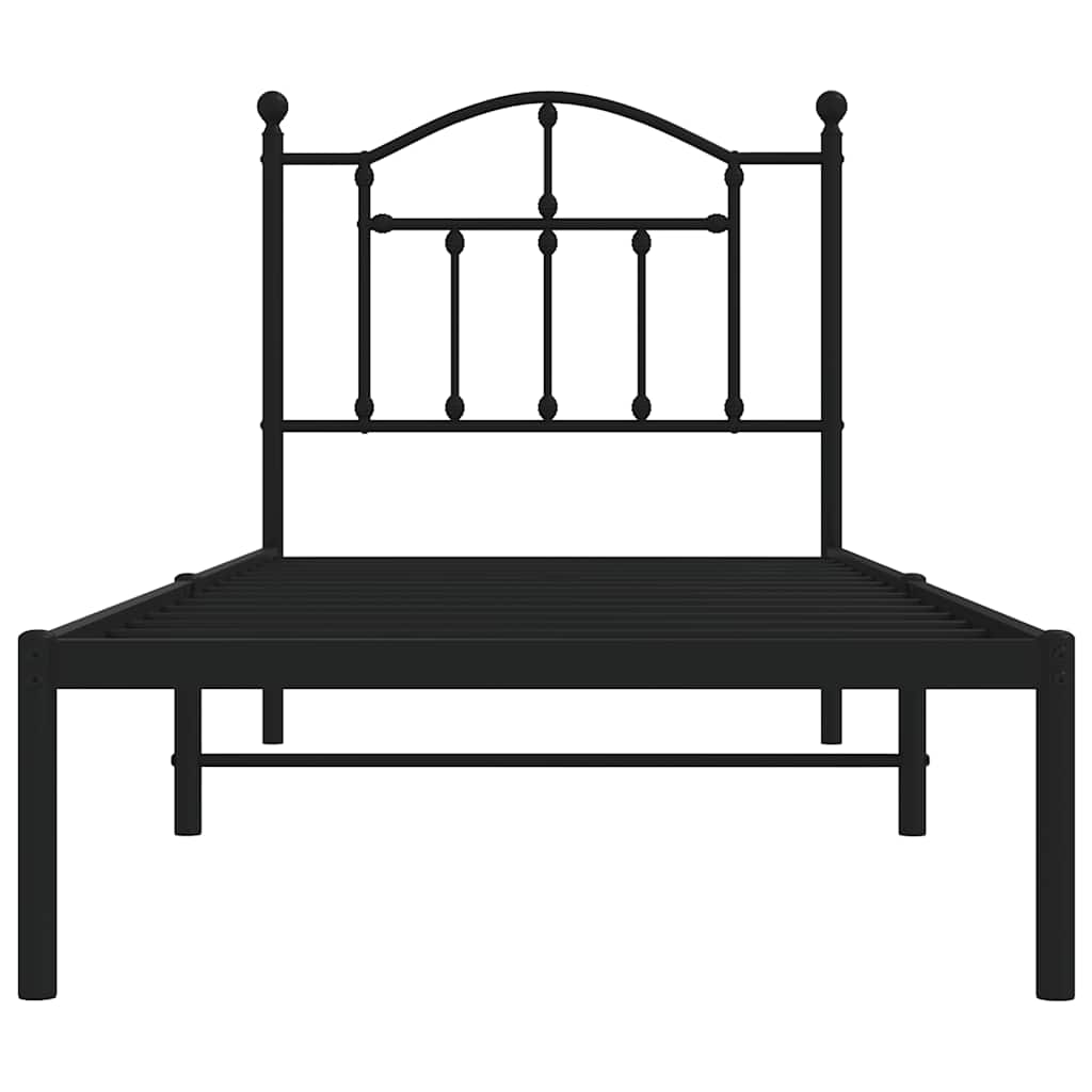 Metal Bed Frame without Mattress with Headboard Black 90x190cm