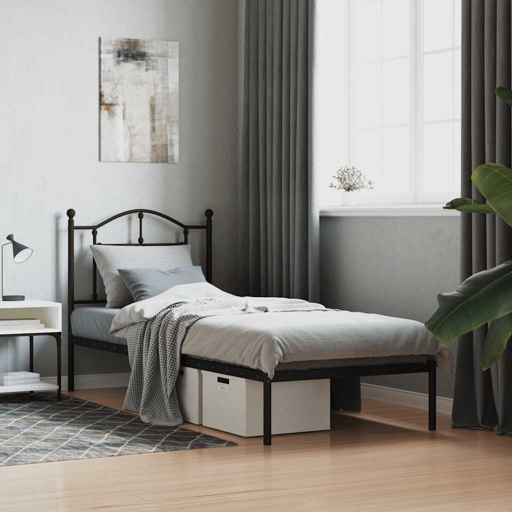 Metal Bed Frame without Mattress with Headboard Black 90x200cm