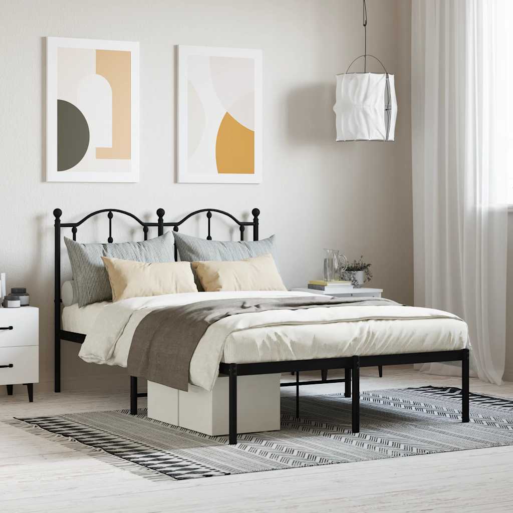 Metal Bed Frame without Mattress with Headboard Black 120x190cm