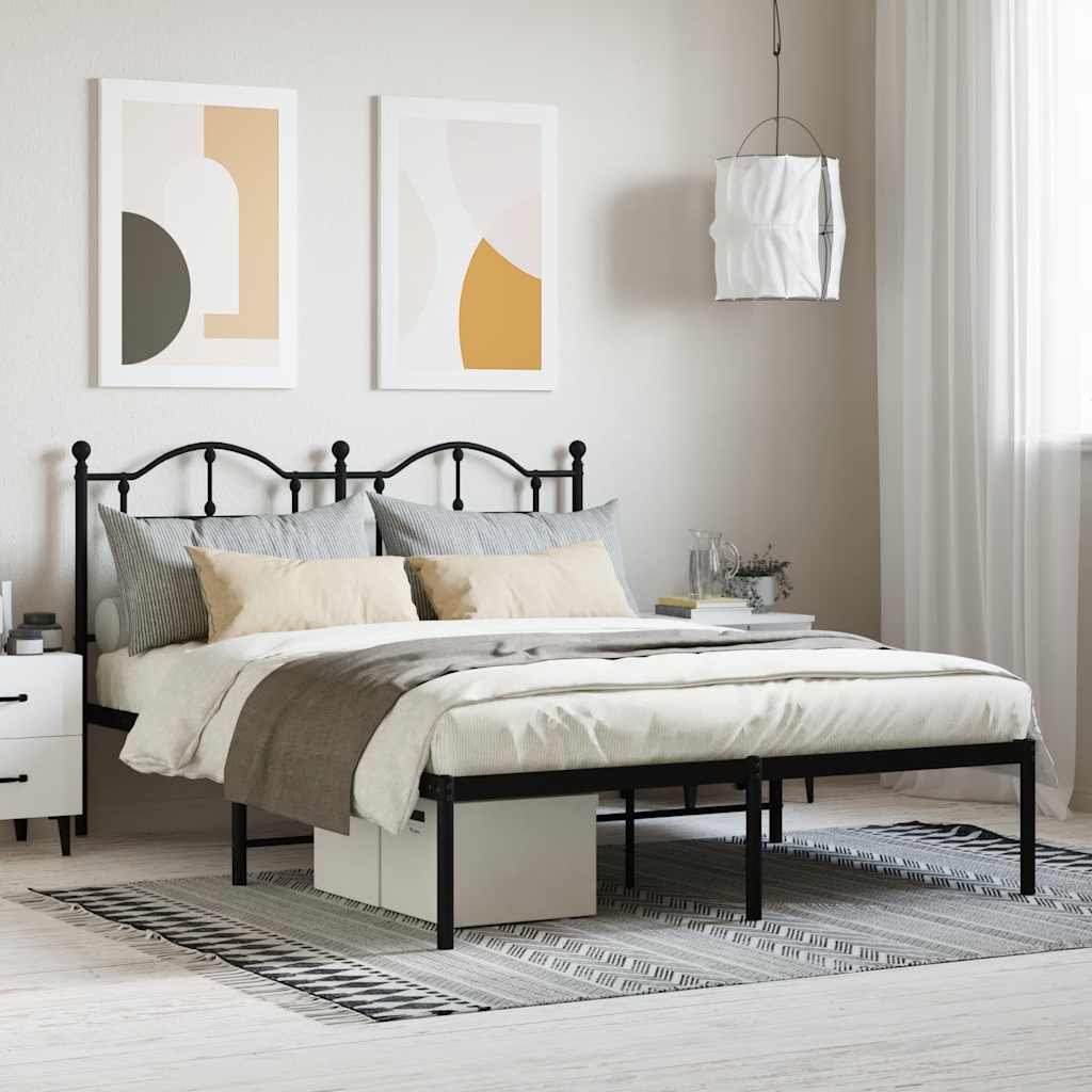 Metal Bed Frame without Mattress with Headboard Black 140x200cm