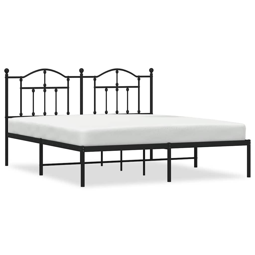 Metal Bed Frame without Mattress with Headboard Black 160x200cm