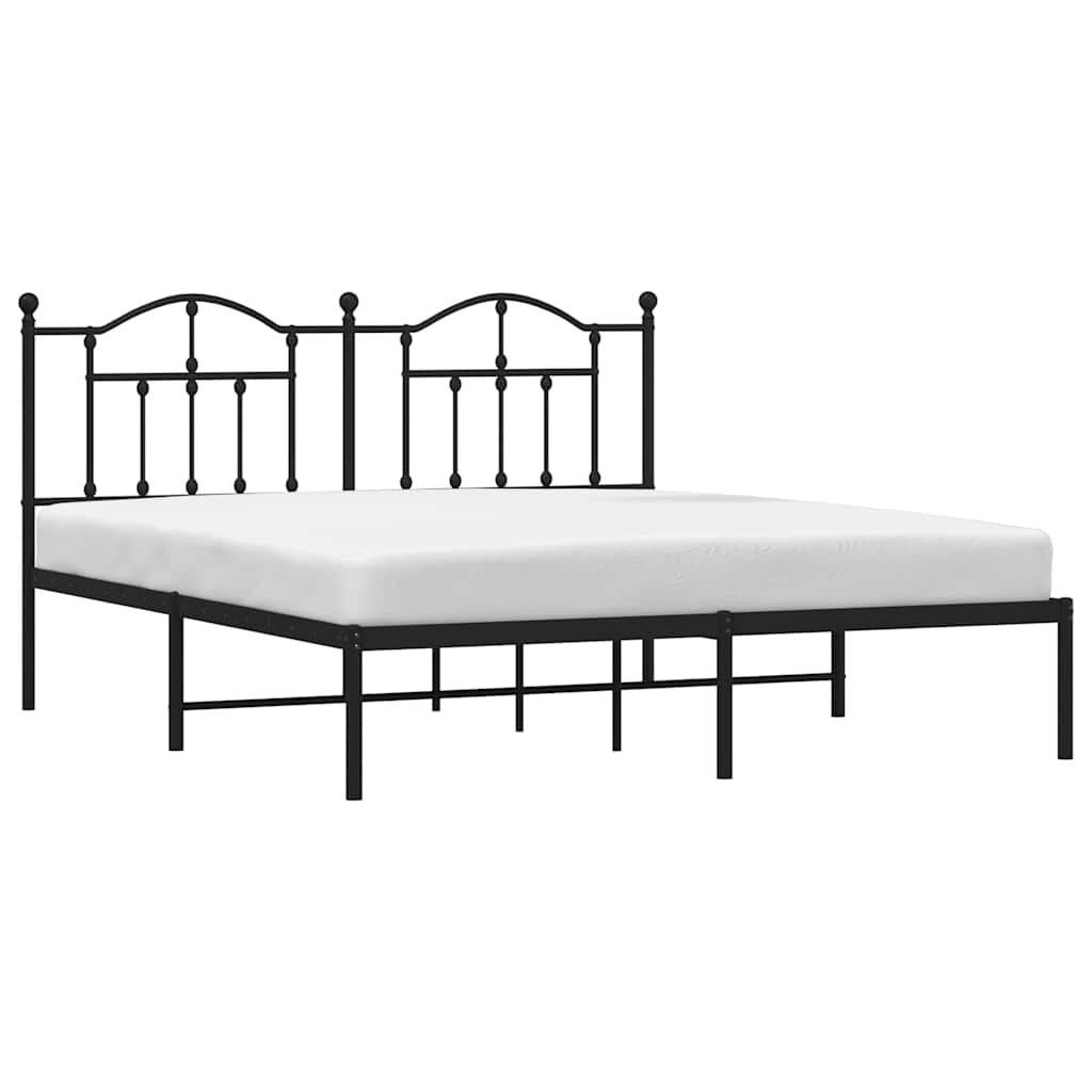 Metal Bed Frame without Mattress with Headboard Black 160x200cm