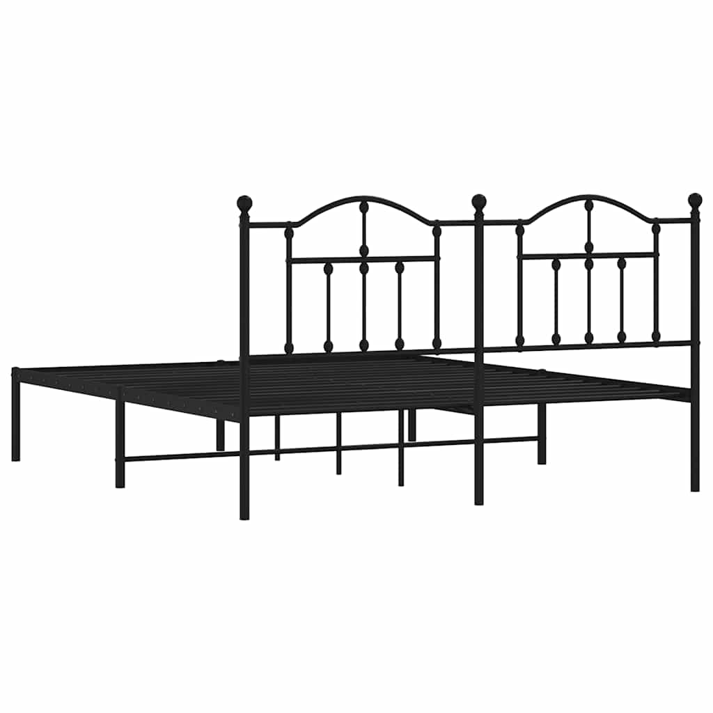 Metal Bed Frame without Mattress with Headboard Black 160x200cm