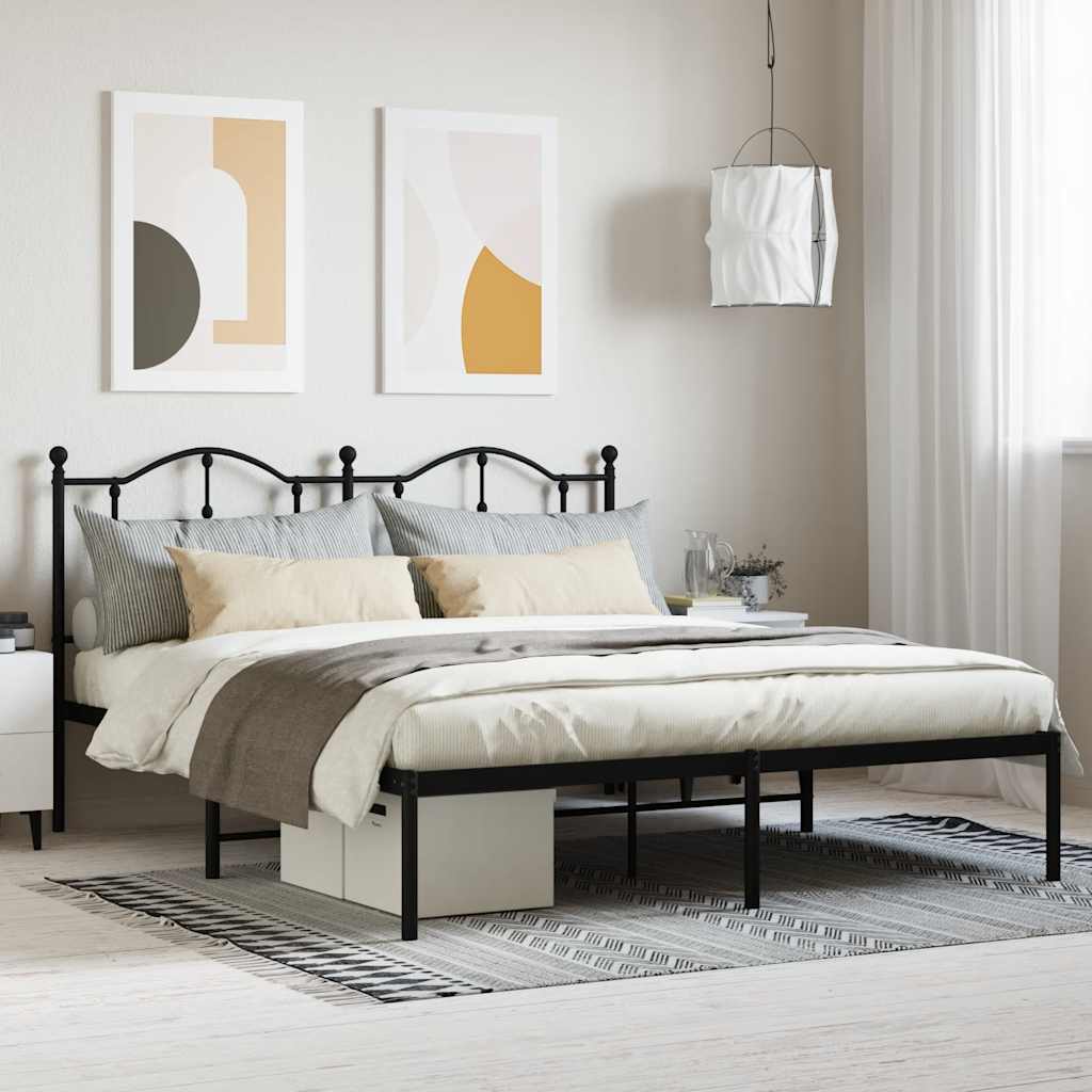 Metal Bed Frame without Mattress with Headboard Black 160x200cm