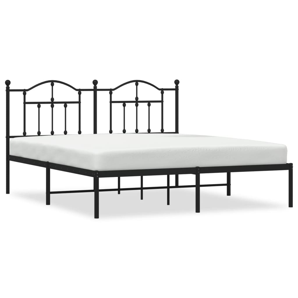 vidaXL Metal Bed Frame without Mattress with Headboard Black 183x213cm