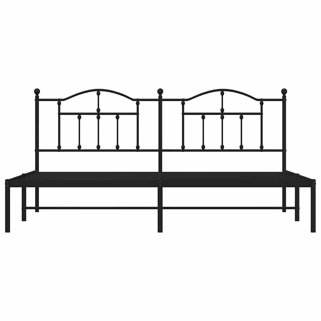 Metal Bed Frame without Mattress with Headboard Black 193x203cm
