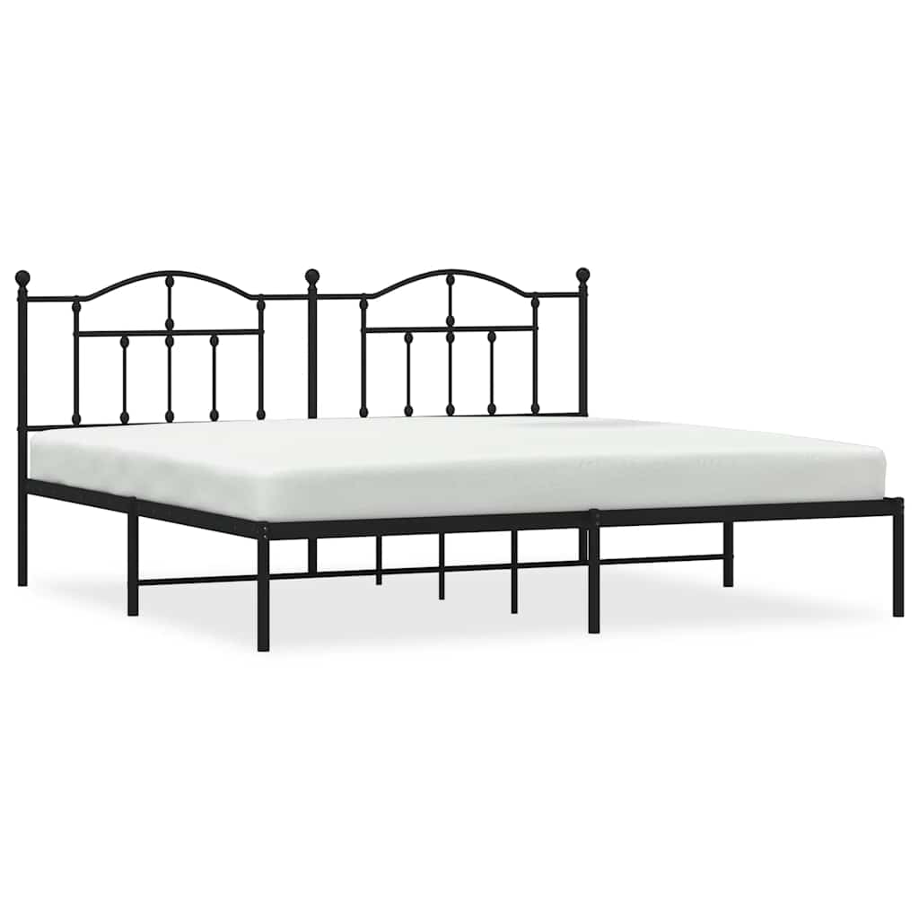 Metal Bed Frame without Mattress with Headboard Black 200x200cm
