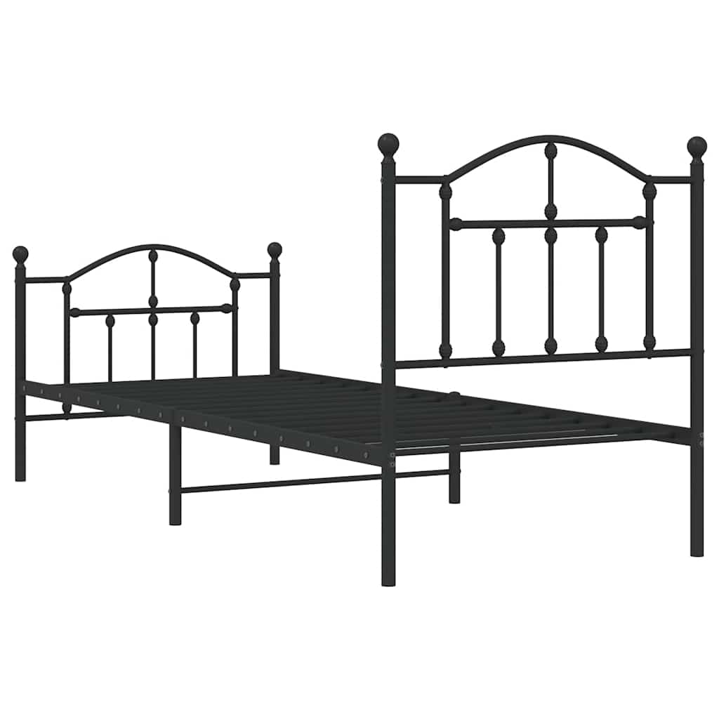 Metal Bed Frame without Mattress with Footboard Black 90x200cm