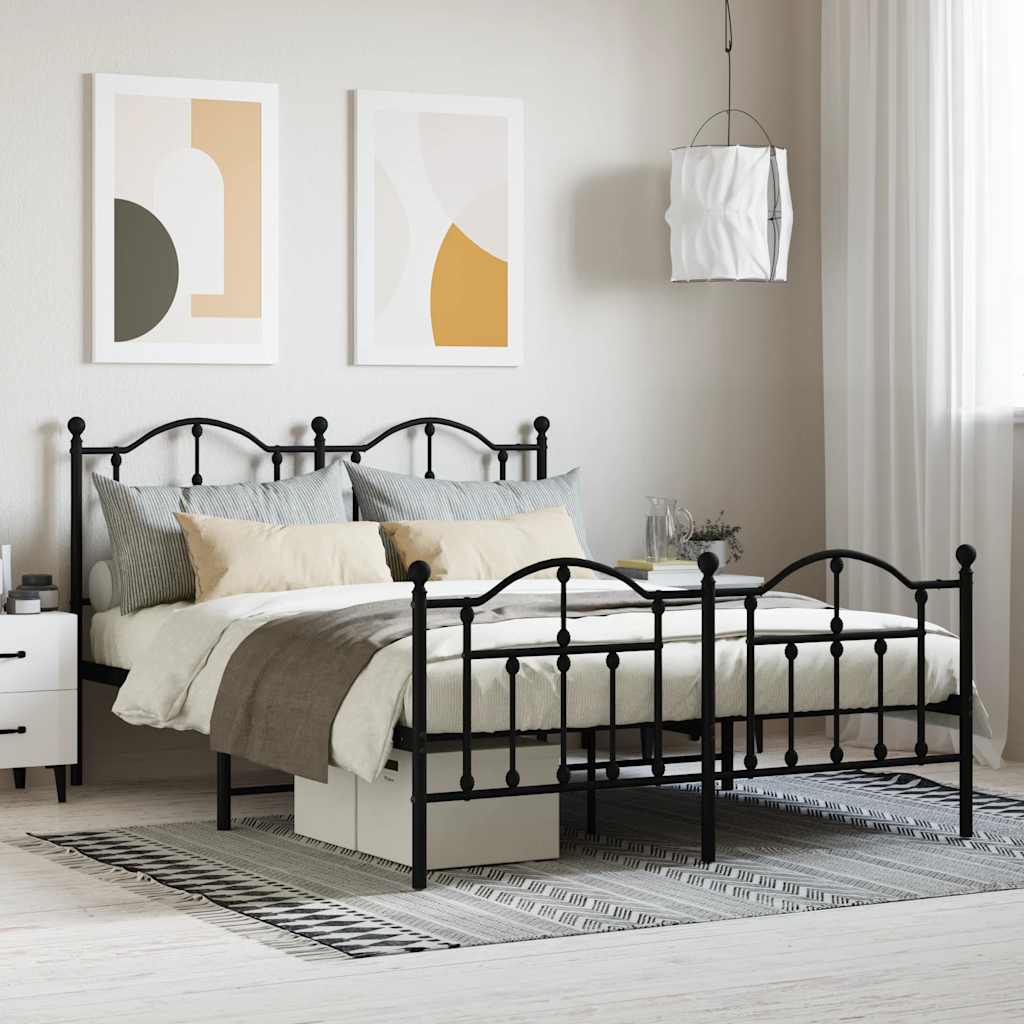 Metal Bed Frame without Mattress with Footboard Black 140x190cm