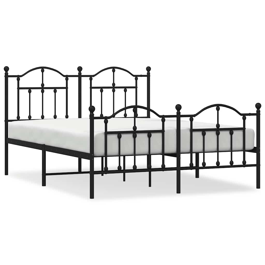 Metal Bed Frame without Mattress with Footboard Black 150x200cm