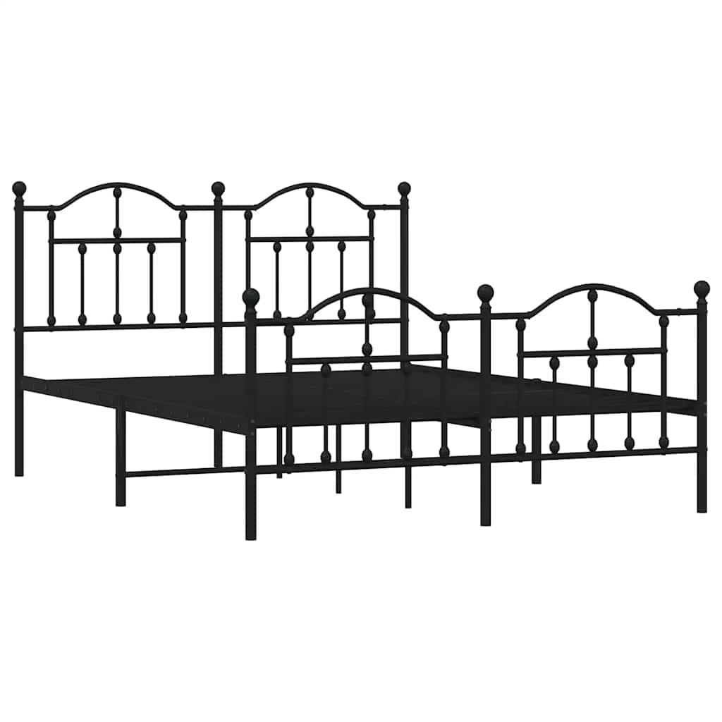 Metal Bed Frame without Mattress with Footboard Black 150x200cm