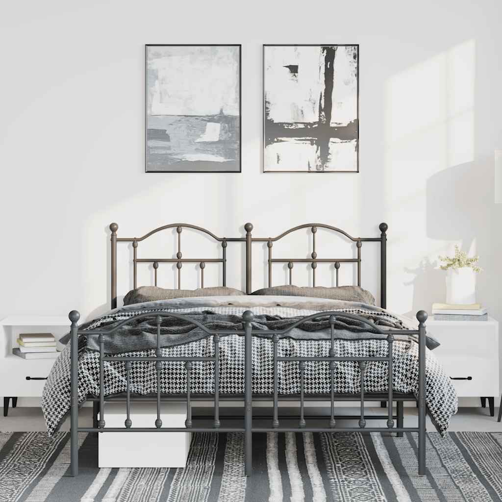 Metal Bed Frame without Mattress with Footboard Black 150x200cm