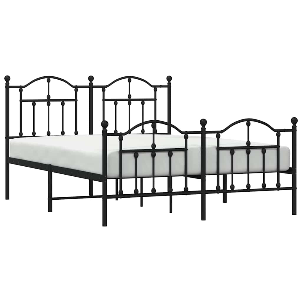 Metal Bed Frame without Mattress with Footboard Black 150x200cm