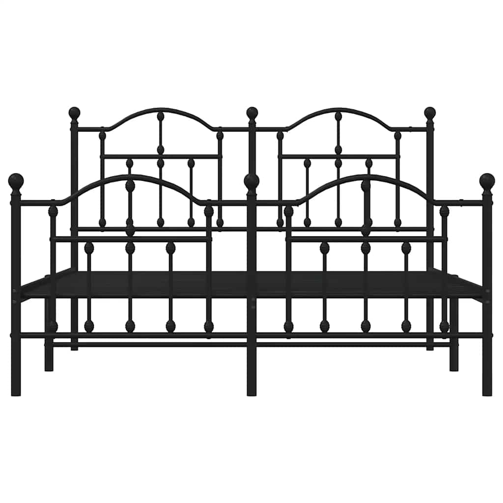 Metal Bed Frame without Mattress with Footboard Black 150x200cm