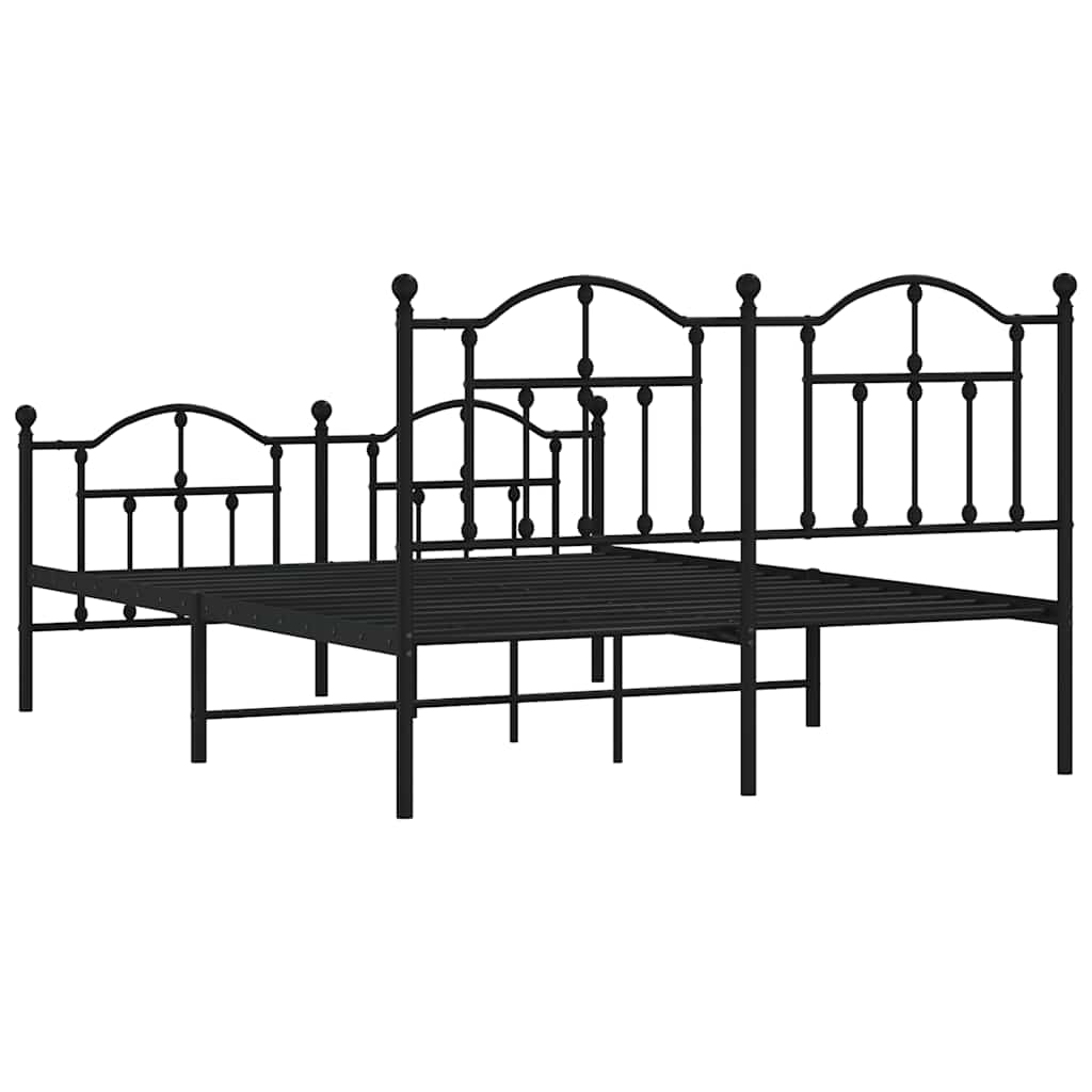 Metal Bed Frame without Mattress with Footboard Black 150x200cm