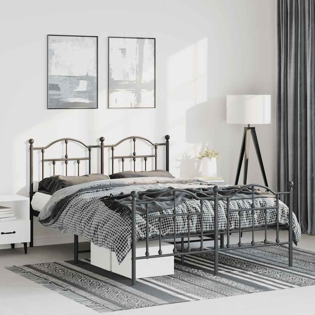 Metal Bed Frame without Mattress with Footboard Black 150x200cm