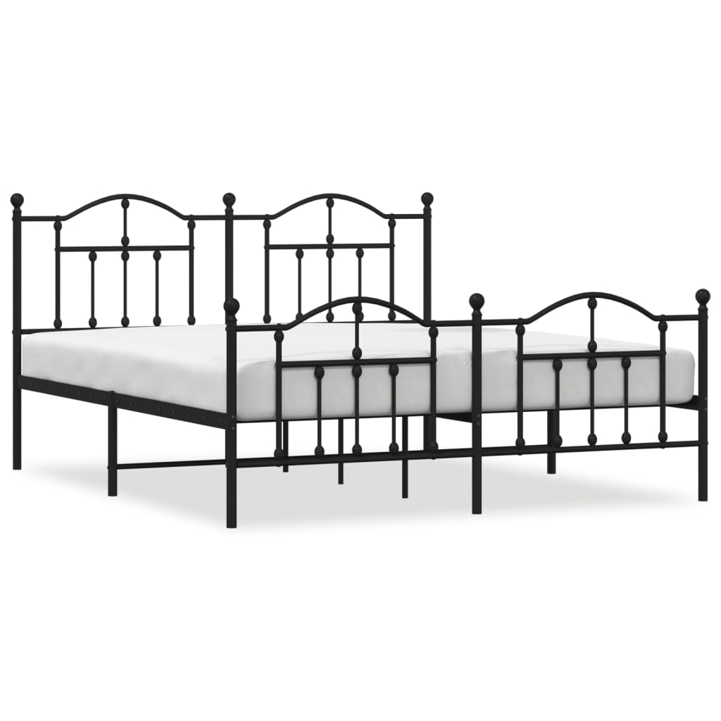 vidaXL Metal Bed Frame without Mattress with Footboard Black 180x200cm