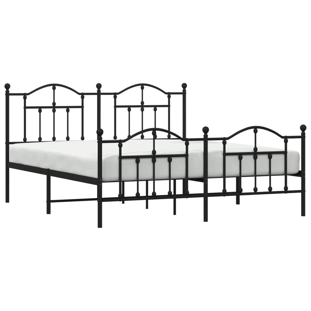 vidaXL Metal Bed Frame without Mattress with Footboard Black 180x200cm