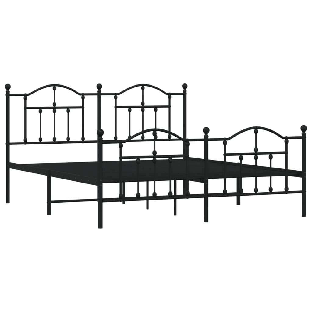 vidaXL Metal Bed Frame without Mattress with Footboard Black 180x200cm