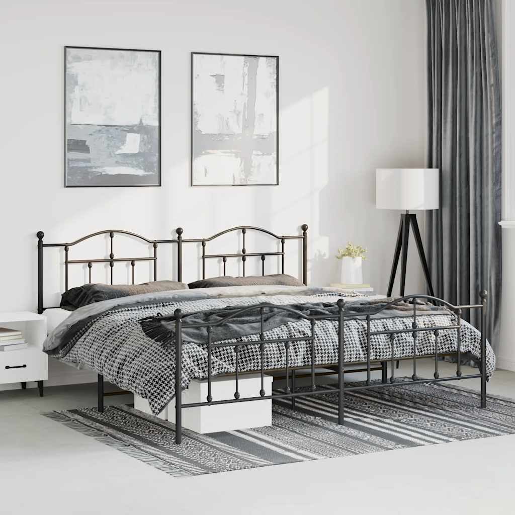 Metal Bed Frame without Mattress with Footboard Black 193x203cm