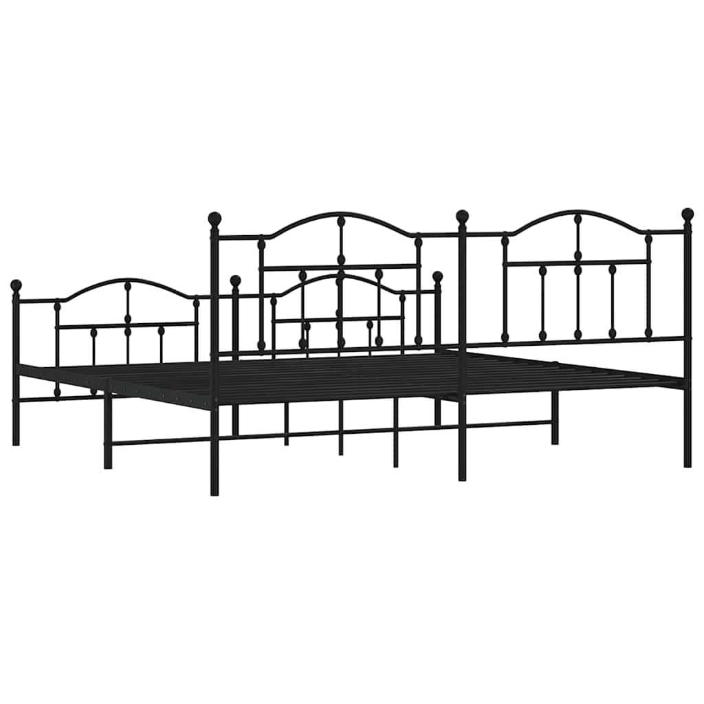 Metal Bed Frame without Mattress with Footboard Black 200x200cm
