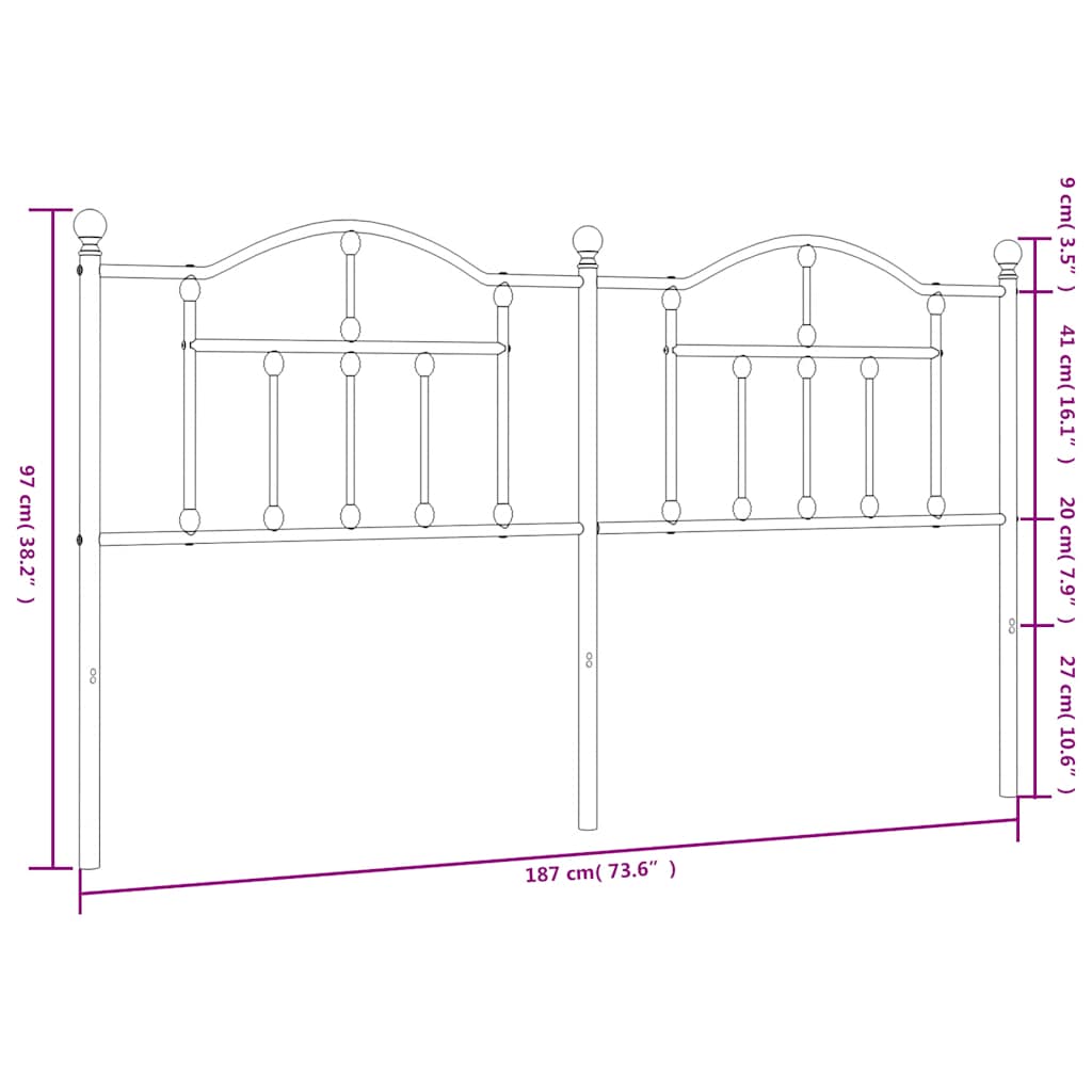 Metal Replace Headboard Black 180 cm