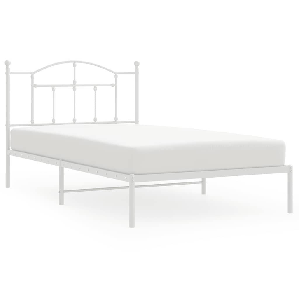 Metal Bed Frame without Mattress with Headboard White 107x203cm