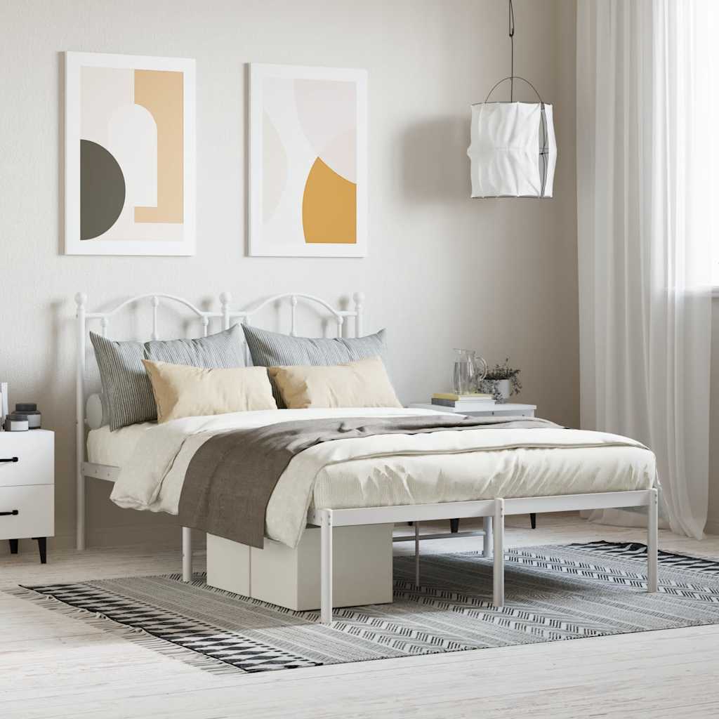 Metal Bed Frame without Mattress with Headboard White 120x190cm