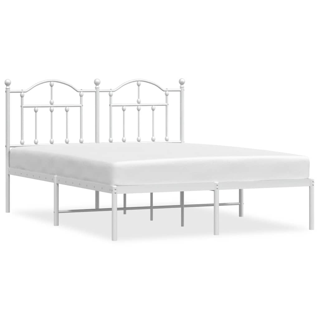 Metal Bed Frame without Mattress with Headboard White 135x190cm