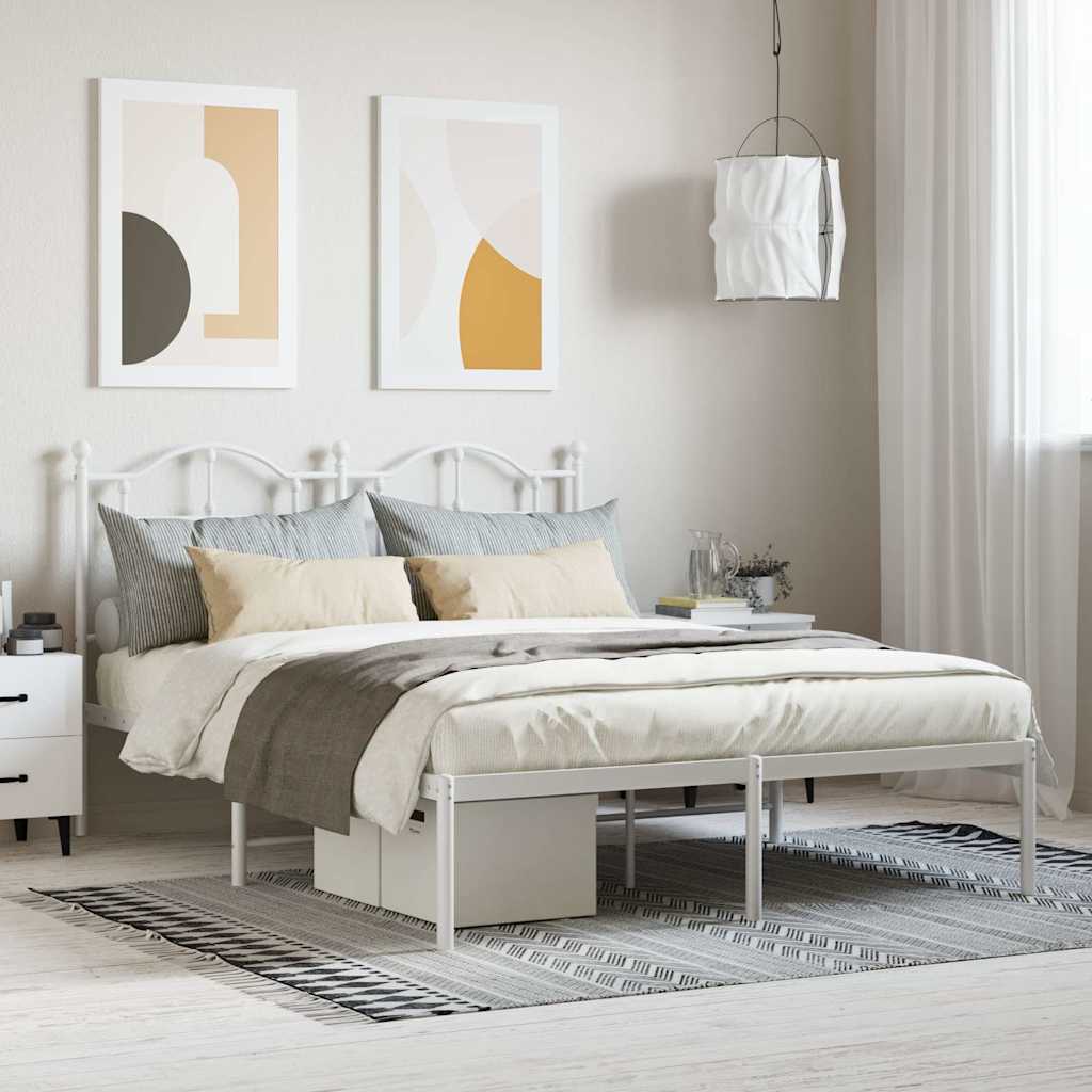 Metal Bed Frame without Mattress with Headboard White 140x200cm