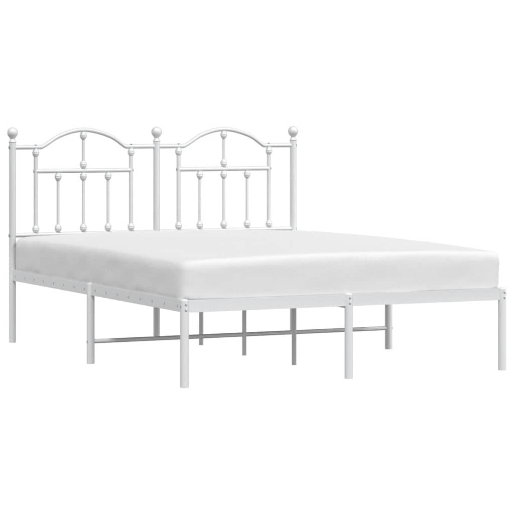 Metal Bed Frame without Mattress with Headboard White 150x200cm