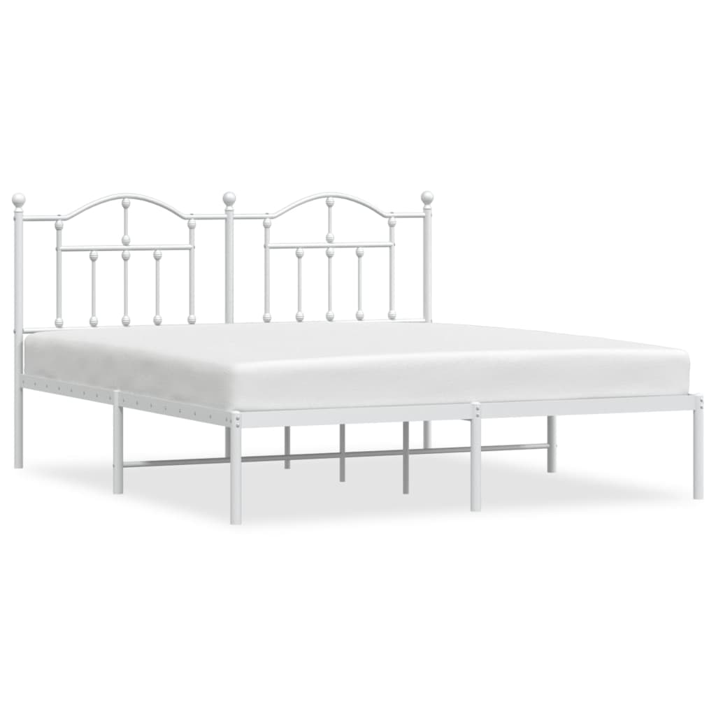 vidaXL Metal Bed Frame without Mattress with Headboard White 160x200cm