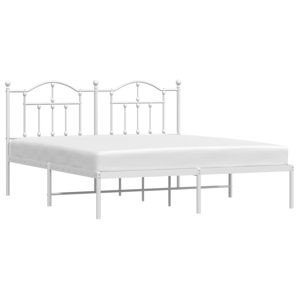 vidaXL Metal Bed Frame without Mattress with Headboard White 160x200cm