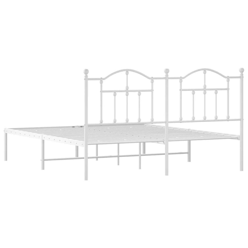 vidaXL Metal Bed Frame without Mattress with Headboard White 160x200cm