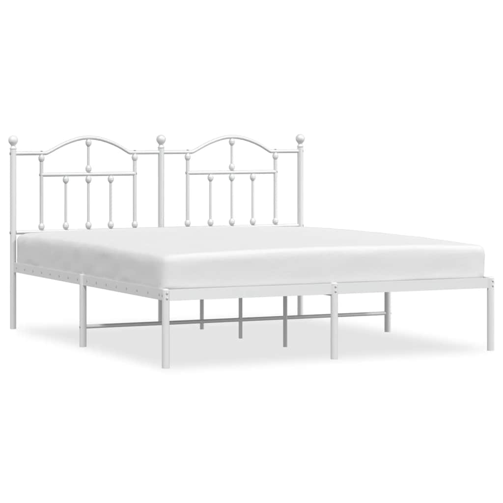Metal Bed Frame without Mattress with Headboard White 183x213cm
