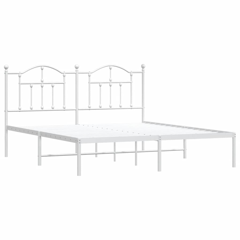 Metal Bed Frame without Mattress with Headboard White 183x213cm
