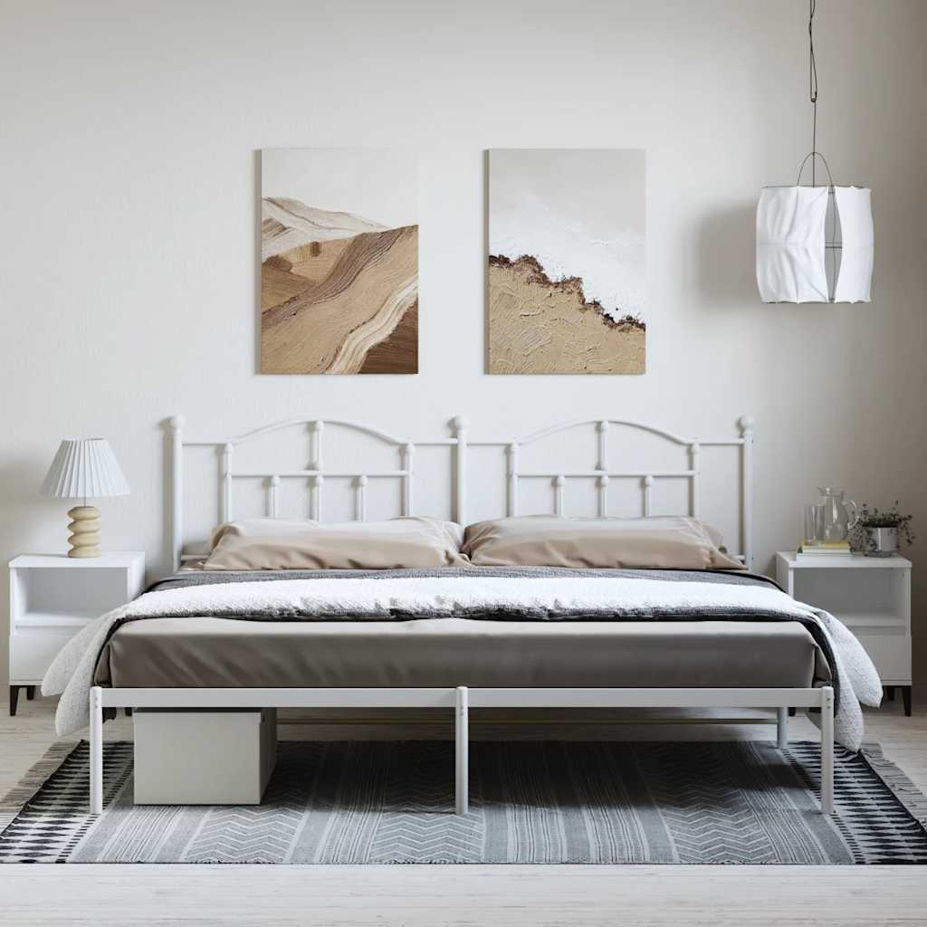 Metal Bed Frame without Mattress with Headboard White 193x203cm