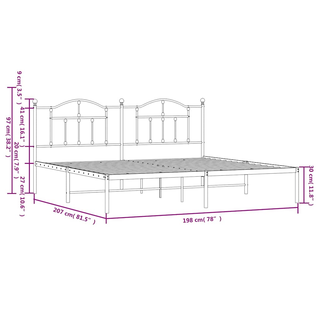 Metal Bed Frame without Mattress with Headboard White 193x203cm