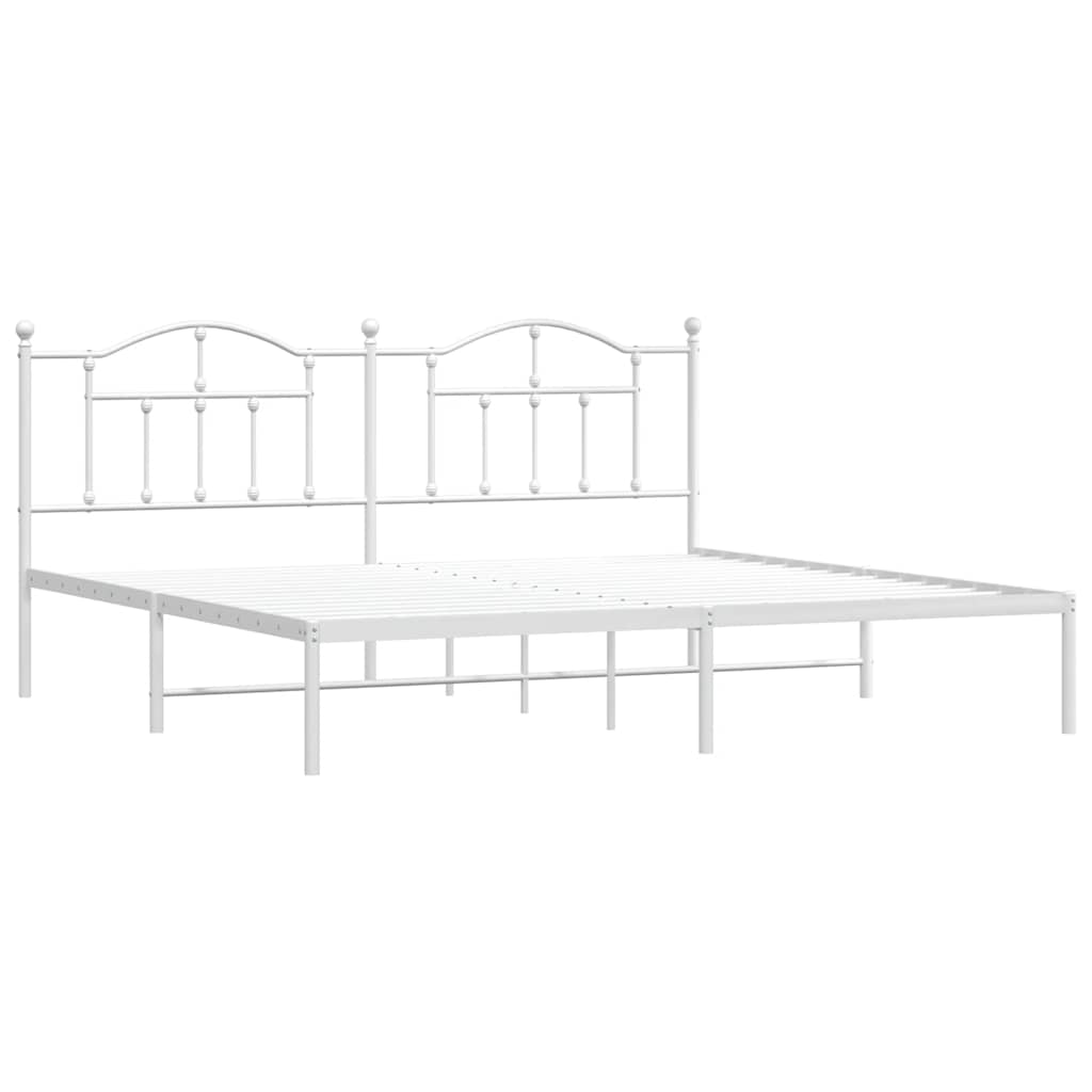 Metal Bed Frame without Mattress with Headboard White 200x200cm