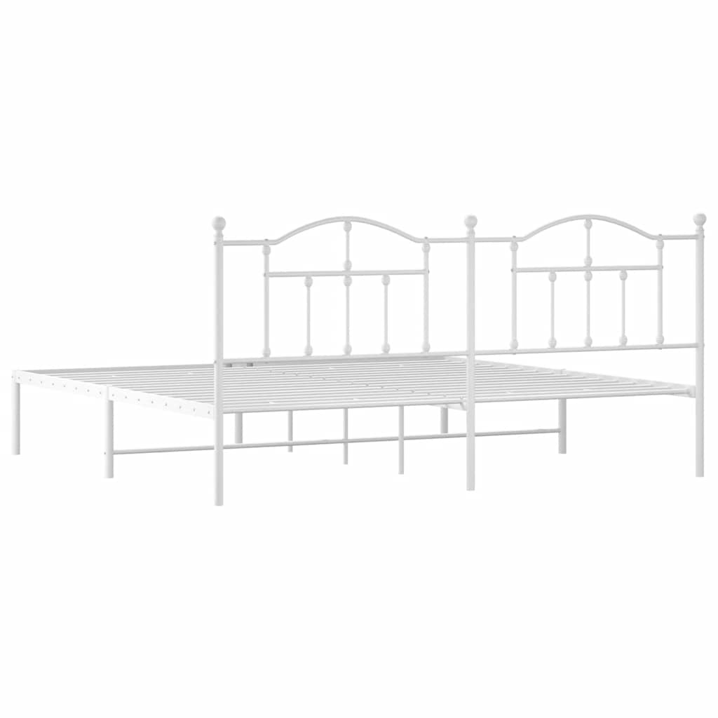 Metal Bed Frame without Mattress with Headboard White 200x200cm