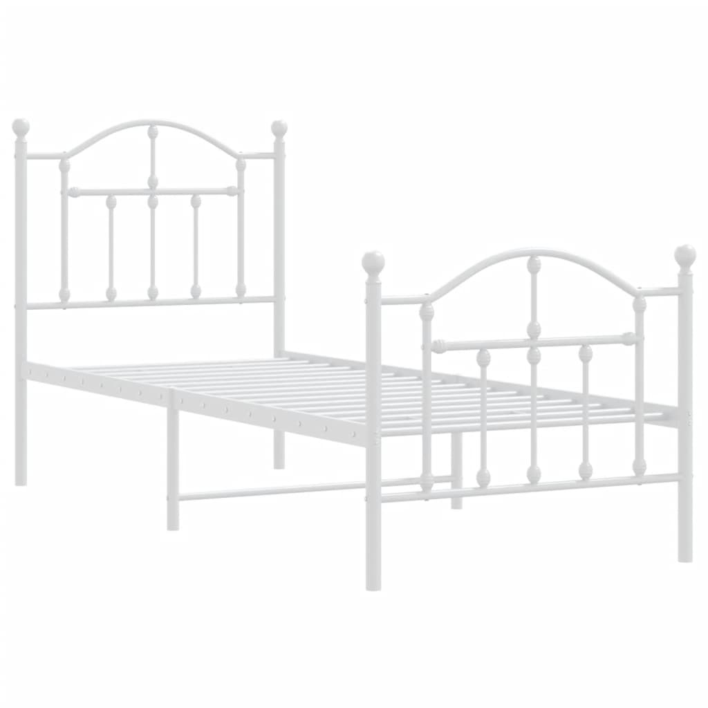 Metal Bed Frame without Mattress with Footboard White 75x190cm